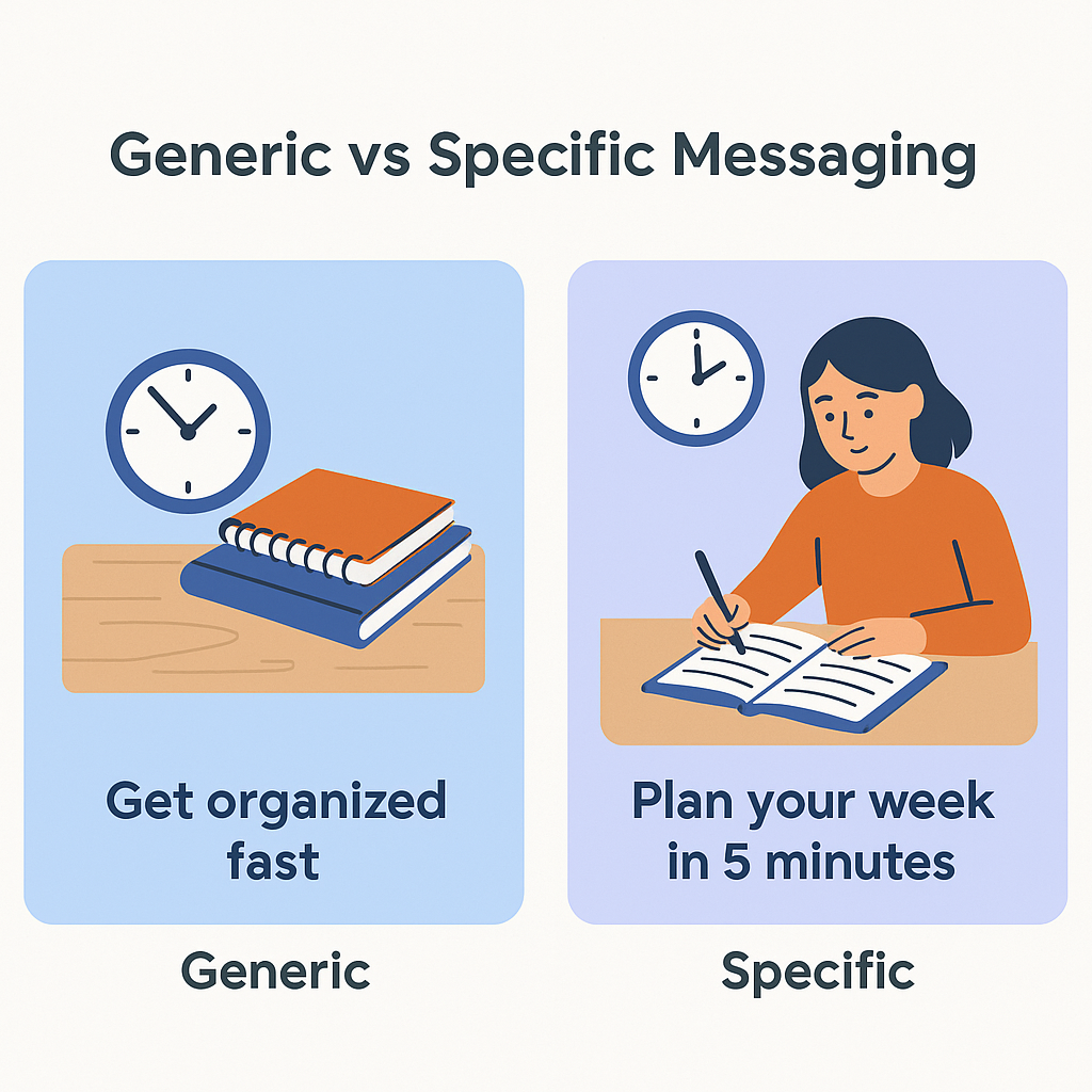 2D illustration comparing generic and specific ad messages