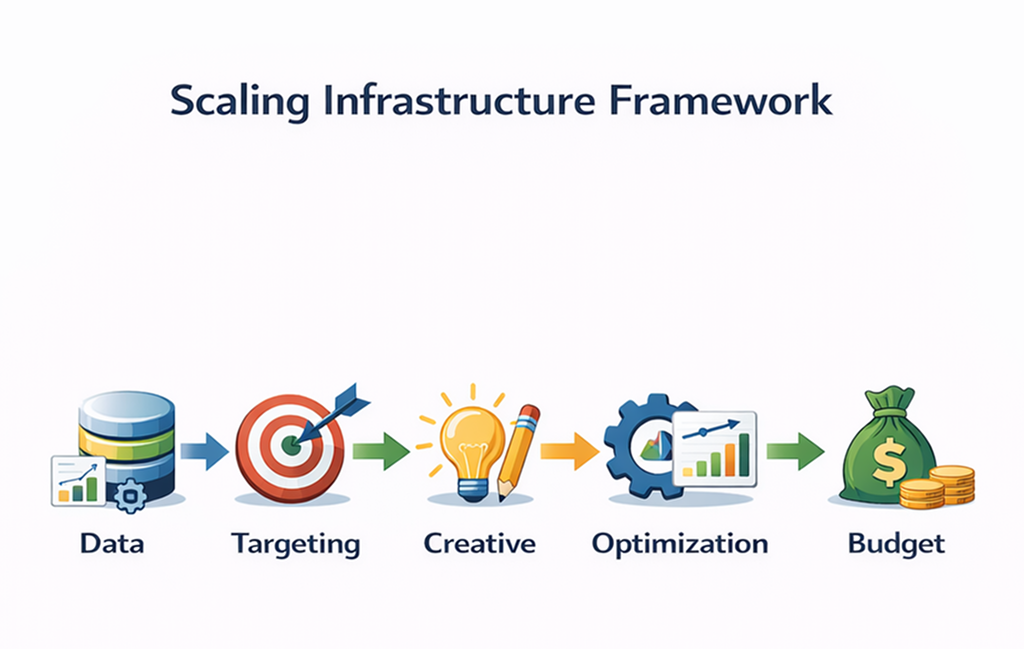 Scaling Infrastructure Framework Infographic for Facebook Ads Growth