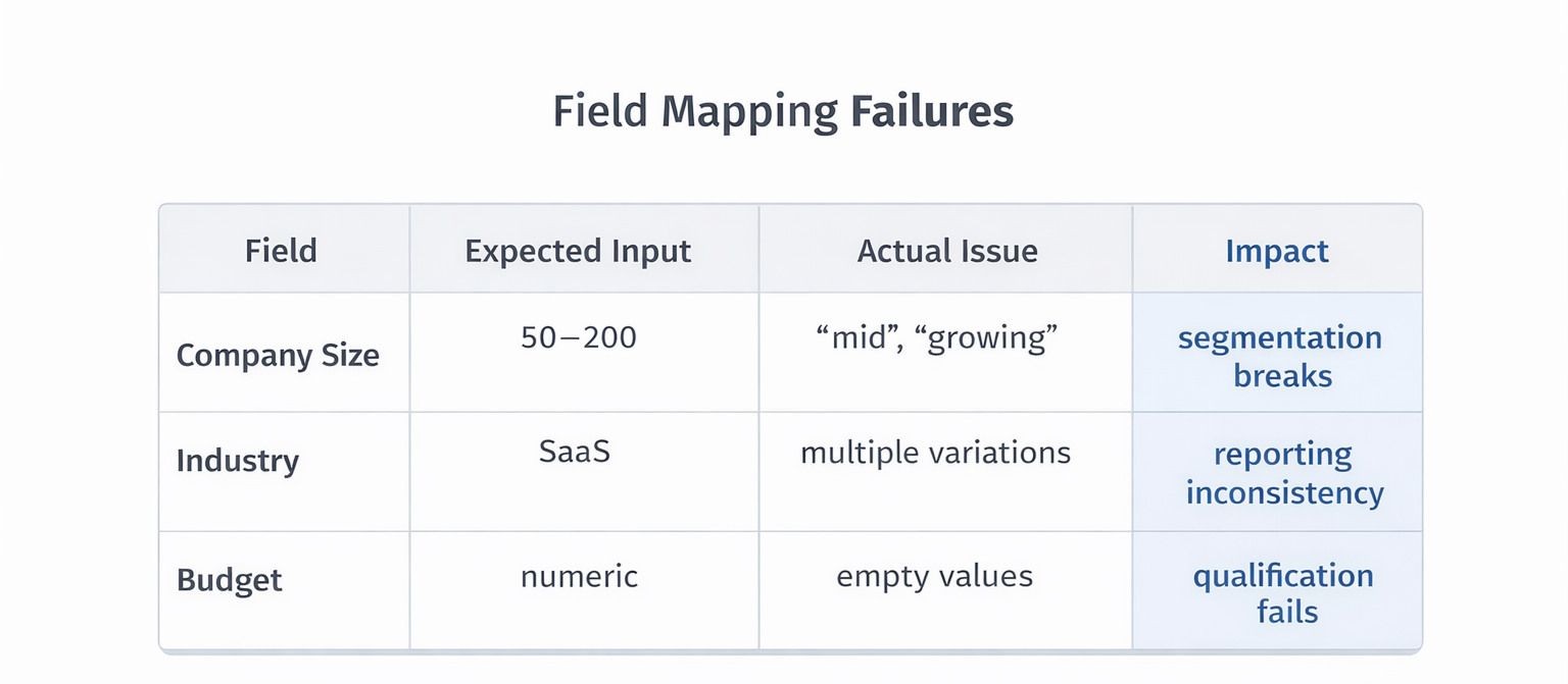 CRM field mapping errors and their impact on segmentation and reporting