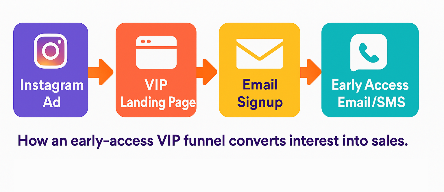 Visual showing Instagram ad funnel for Black Friday early access campaign