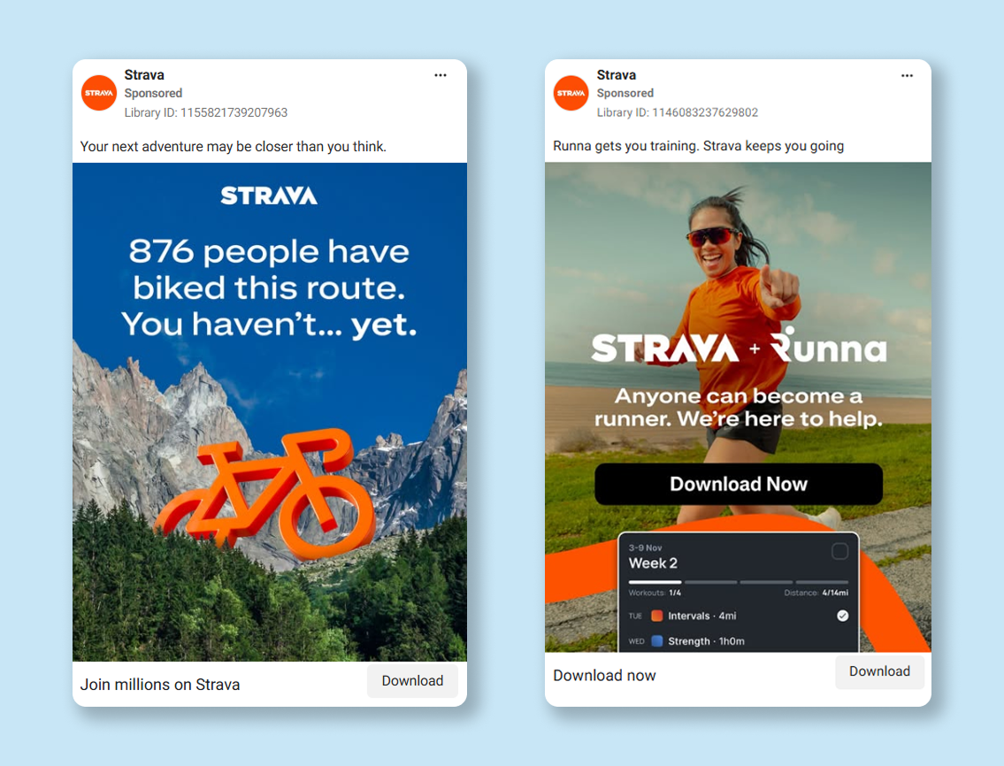 A screenshot of Strava's Facebook ads