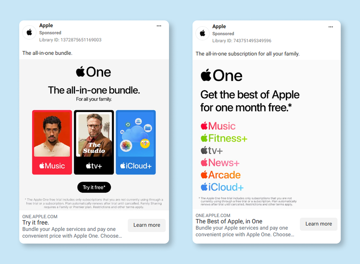 A screenshot of Apple's Facebook ads
