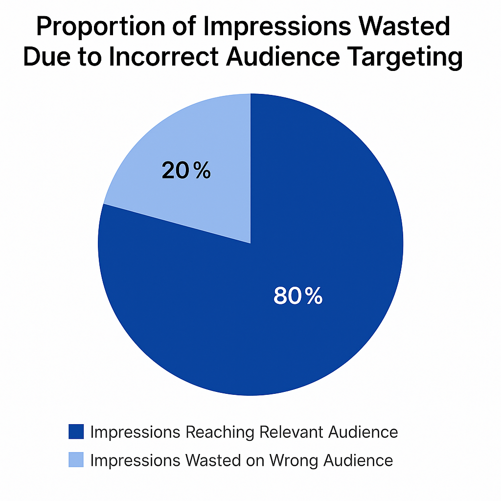 A pie chart or table showing 80% of impressions wasted versus 20% reaching relevant audience due to poor targeting