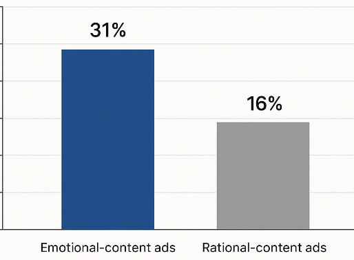 Bar chart comparing 31 % conversion rate for emotional-content ads and 16 % for rational-content ads