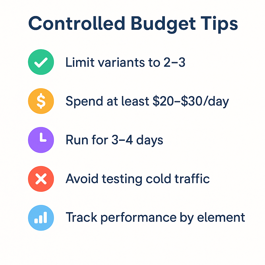 Visual checklist of budget-friendly ad testing tips