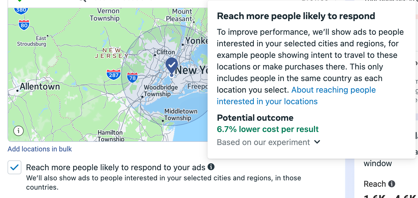 Using location expansion targeting in Facebook Ads Manager