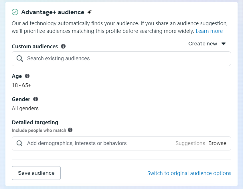 Advantage+ audience on Facebook