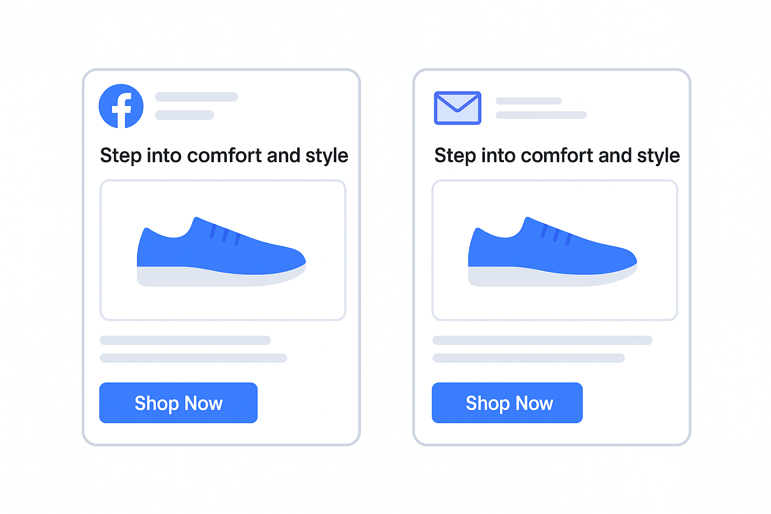 Facebook ad and matching email showcasing a unified marketing message