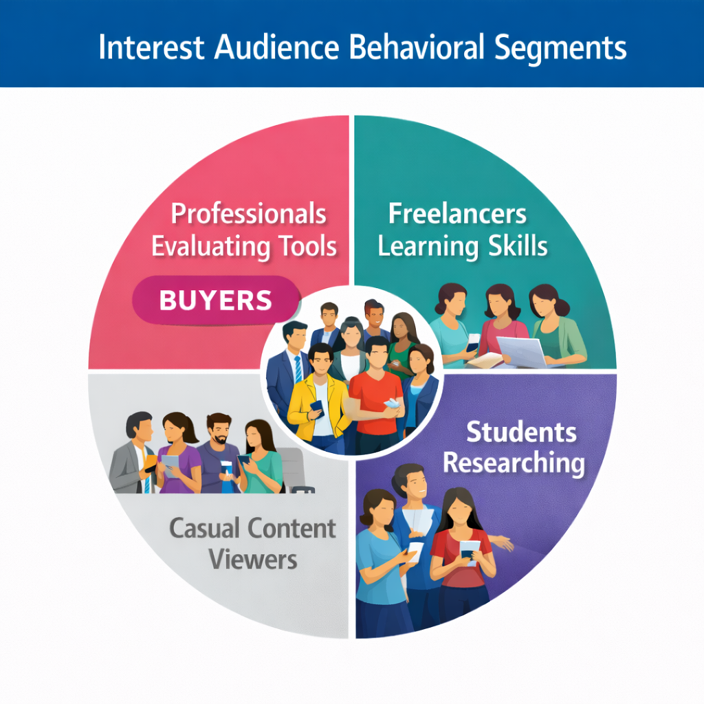 Minimal audience segmentation diagram showing interest-based audience groups with only one small segment representing buyers.