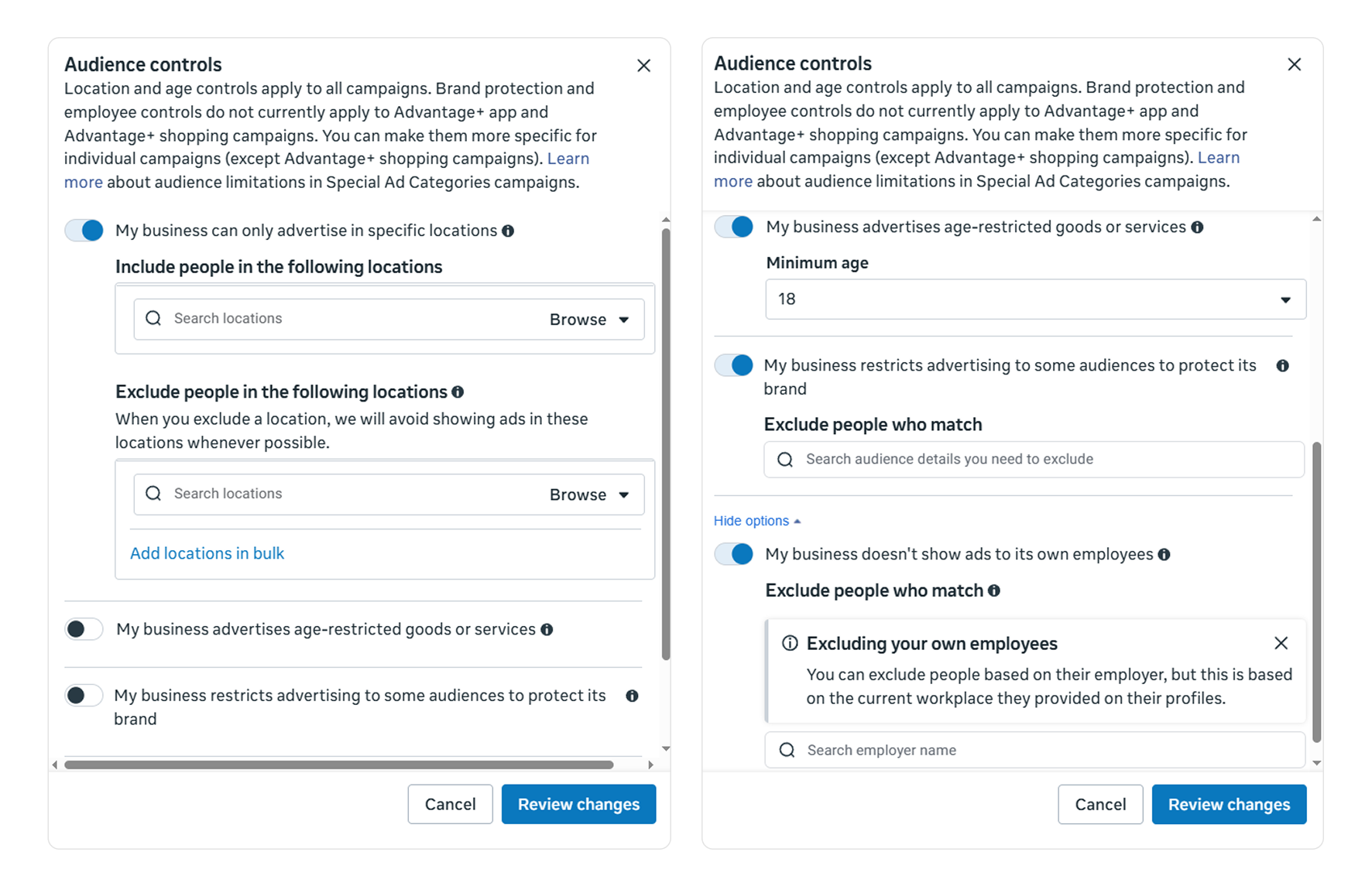Screenshot showing Meta Audience Controls in Meta Ads Manager