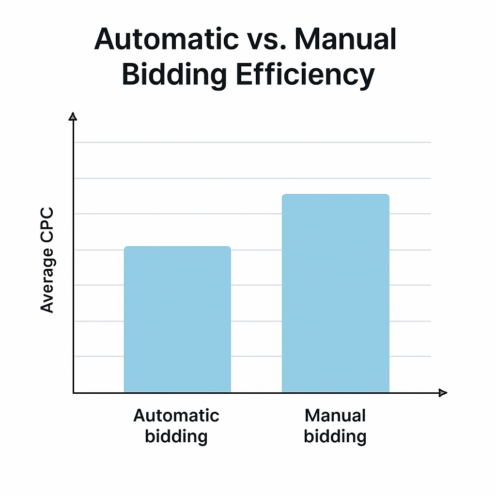 Bar chart comparing CPC for automatic and manual bidding in Instagram ad campaigns