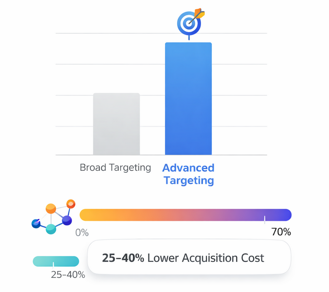 Horizontal chart showing conversion rate improvement up to 70% for data-driven audiences compared to baseline