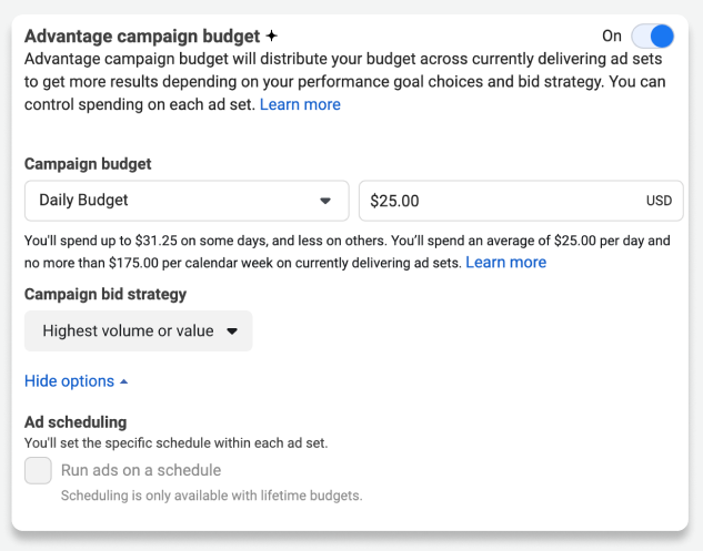 facebook advantage campaign budget