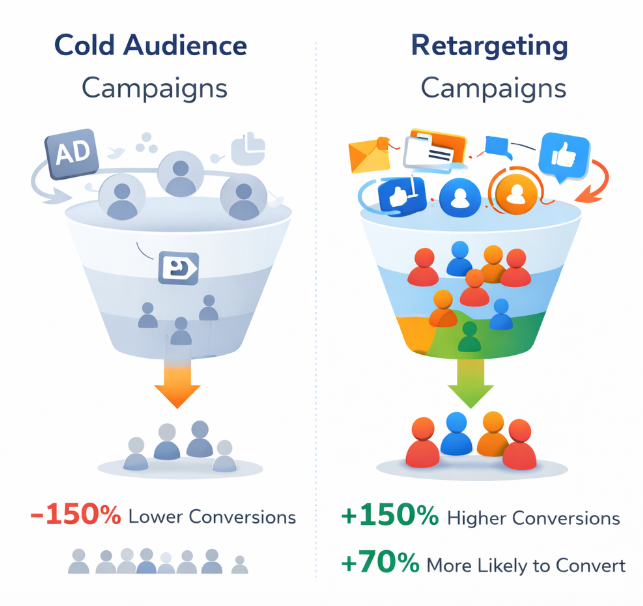 Bar chart comparing single-channel vs multi-channel retargeting, showing up to 287 percent higher conversion rates for multi-channel campaigns
