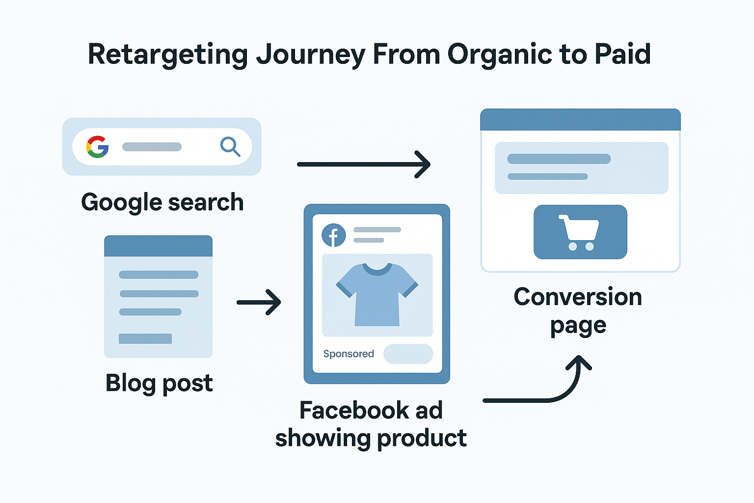 User journey from organic blog visit to retargeting ad and final conversion