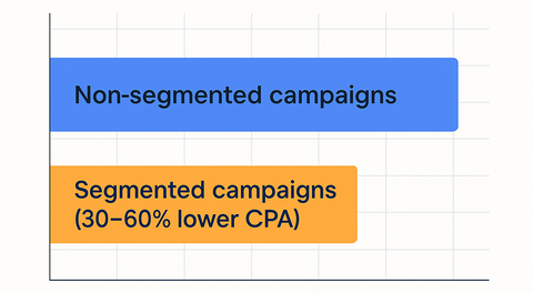 Line chart comparing CTR over time for general ads versus segmented, personalized ads, with segmented ads showing 25 to 50 percent higher CTR