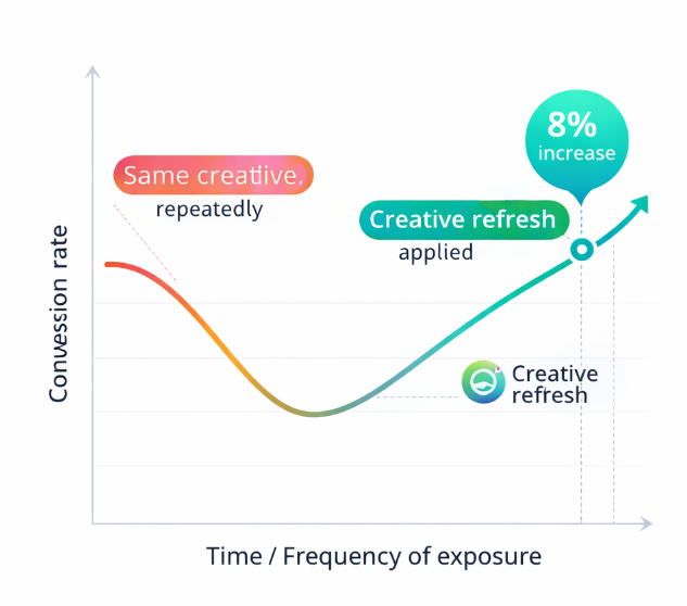 Comparison chart showing that testing fewer creatives with higher budget per variation produces more reliable results than testing many creatives with limited budget each
