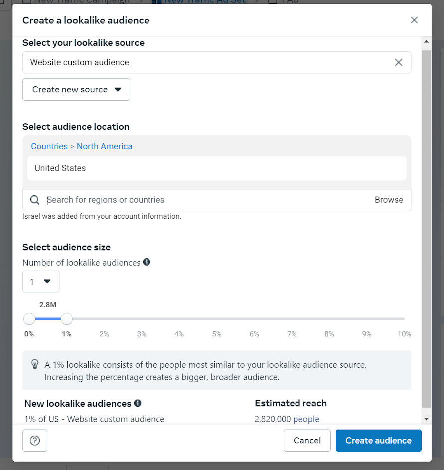 Creating a lookalike audience on Facebook