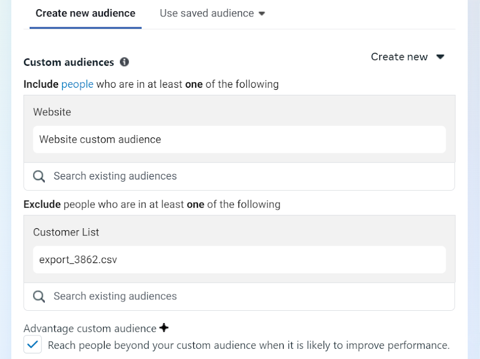 Advantage Custom audience exclusions on Facebook