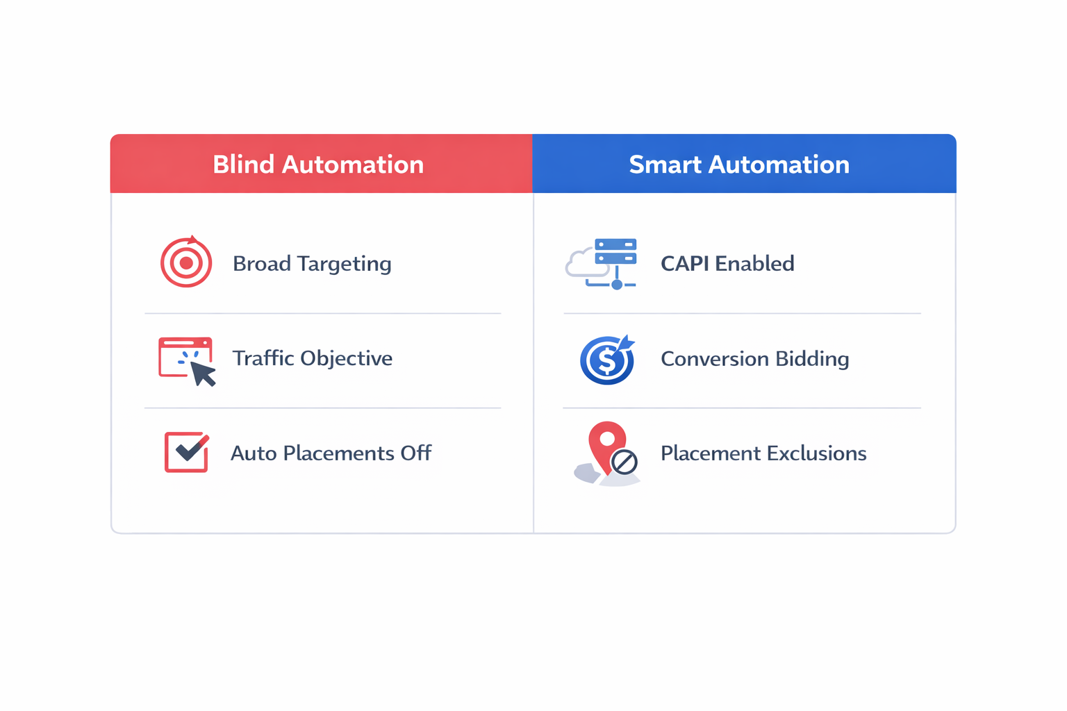 Comparison of blind vs smart ad automation in paid social campaigns