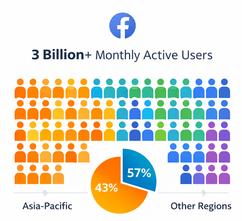 Infographic illustrating Facebook&rsquo;s over 3 billion monthly active users worldwide
