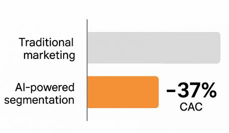 Bar chart comparing customer acquisition cost before and after AI-powered segmentation, showing 37 % reduction
