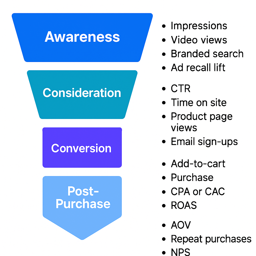 Funnel graphic showing campaign stages and related KPIs
