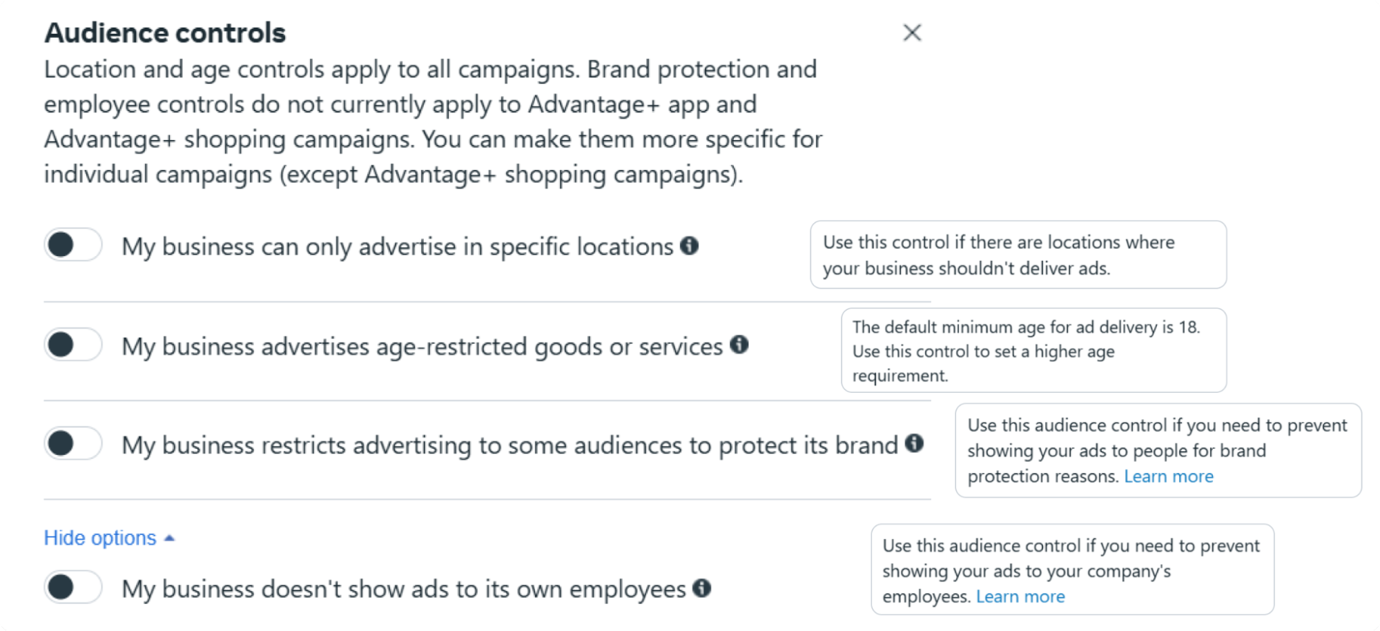 Setting audience controls in Facebook Ads Manager