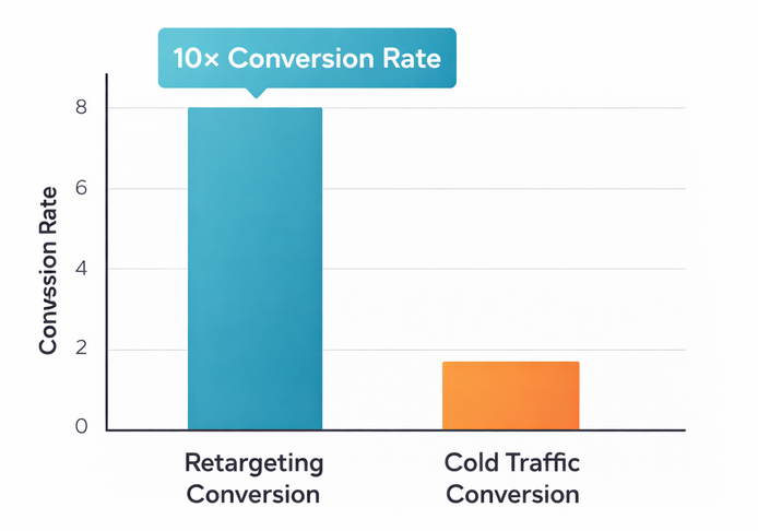 Double-bar chart comparing conversion rate of retargeting ads that convert up to 10 times better than cold traffic campaigns