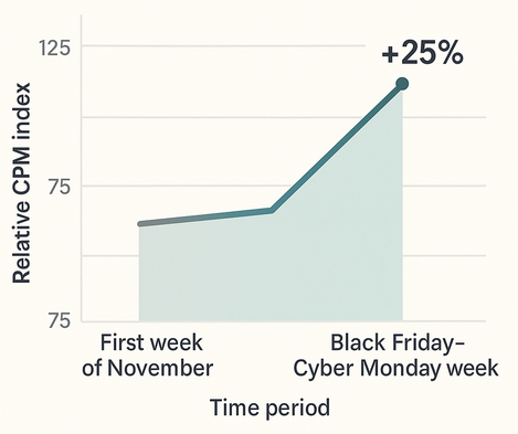Line chart showing CPM index rising by 25% from first week of November to Black Friday–Cyber Monday week