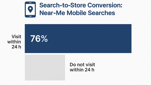 Bar chart showing 76% of smartphone ‘near me’ searches result in a visit to a business within 24 hours