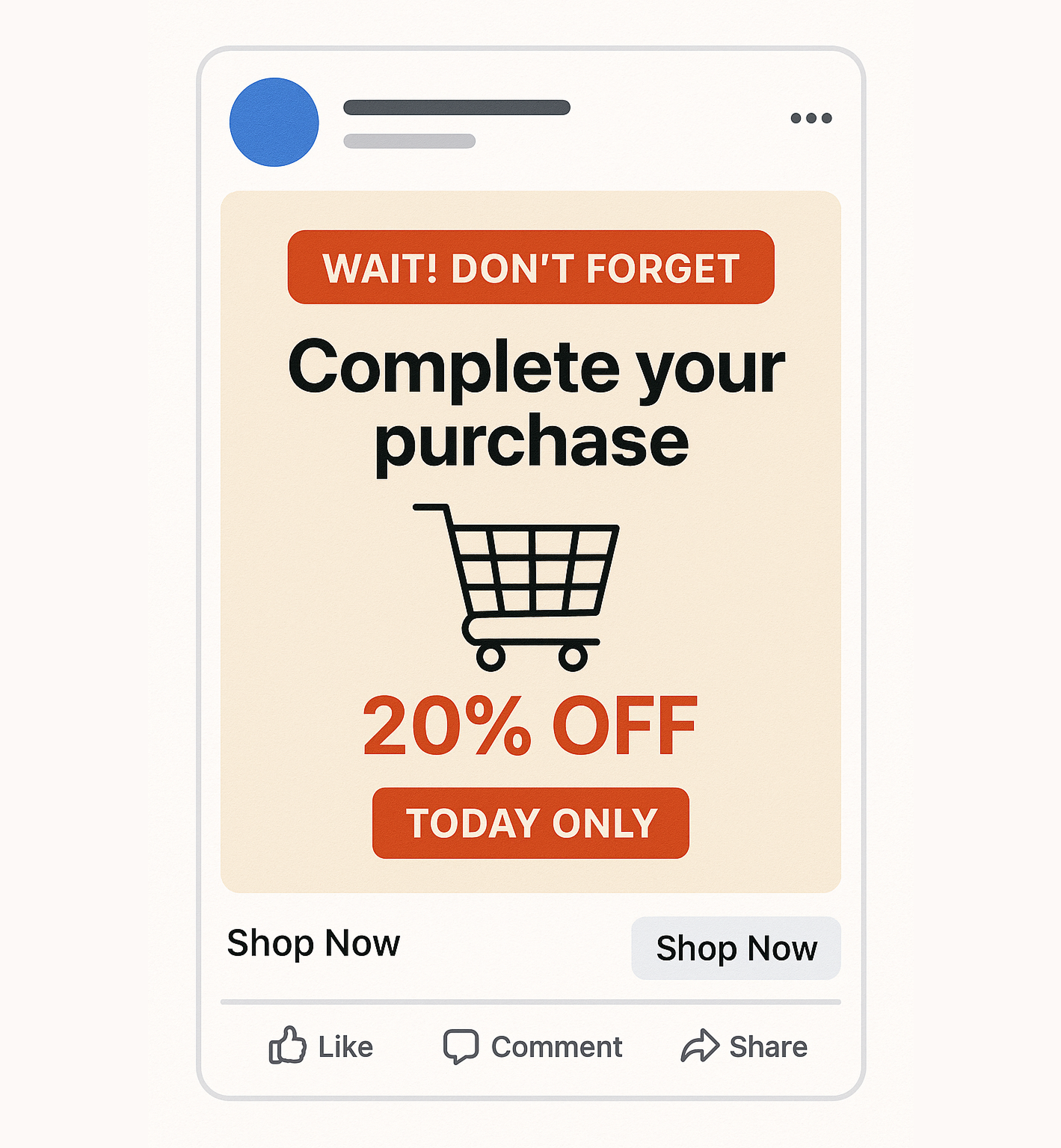 Facebook ad targeting cart abandoners with urgency-based messaging