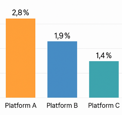Bar chart showing average engagement rates for social media platforms in 2025, ranging from 1.4% to 2.8% depending on platform