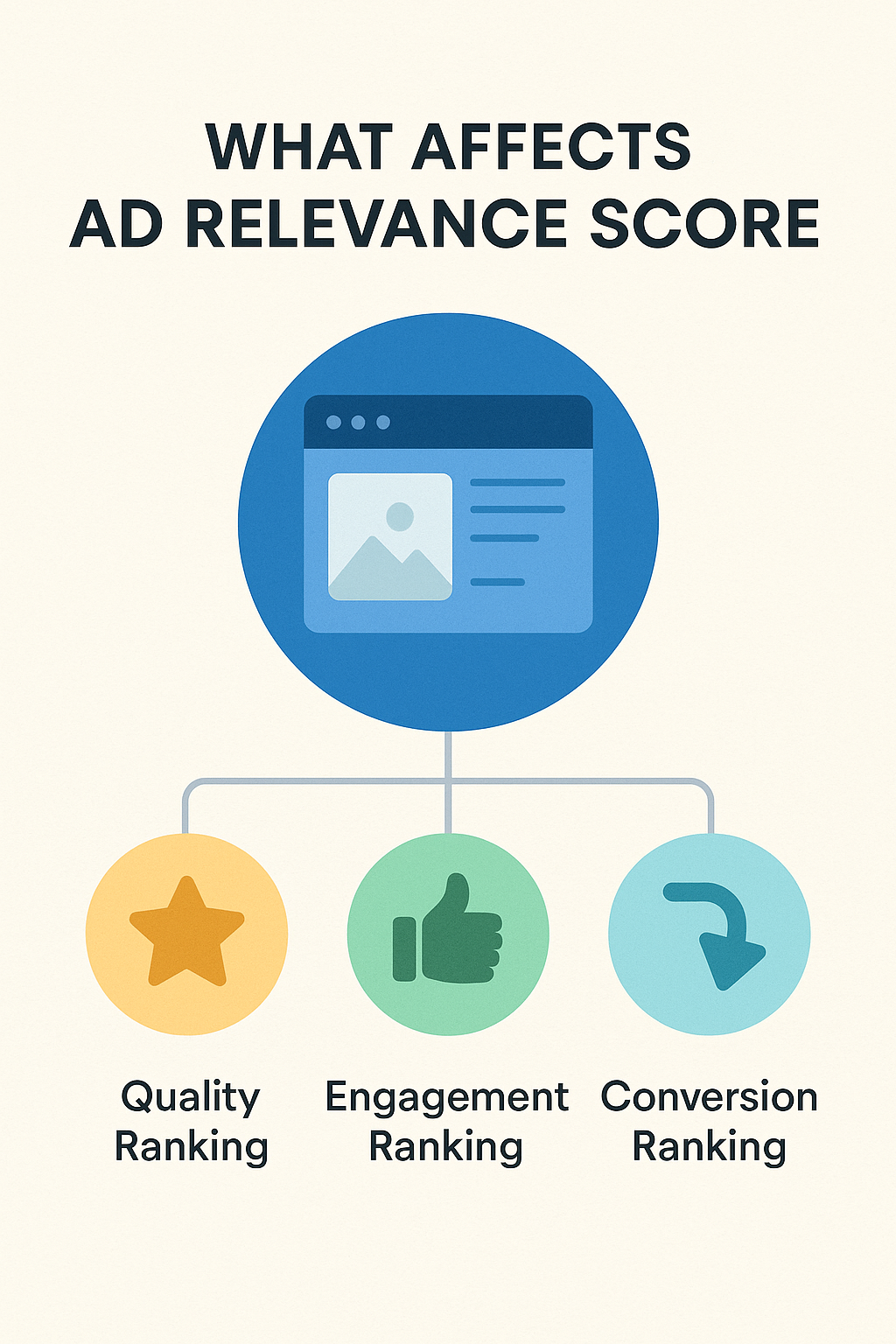 Diagram showing factors that influence Facebook ad relevance score