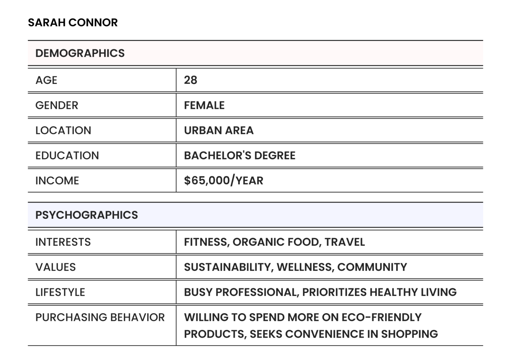 health-conscious millennial customer persona