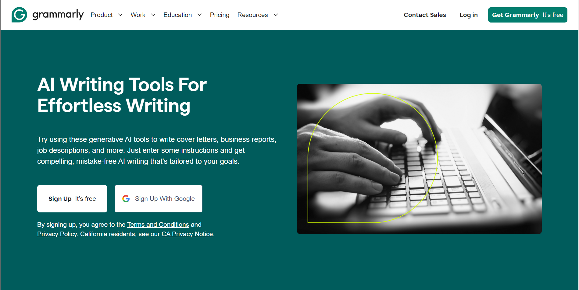 Grammarly AI landing page  screenshot