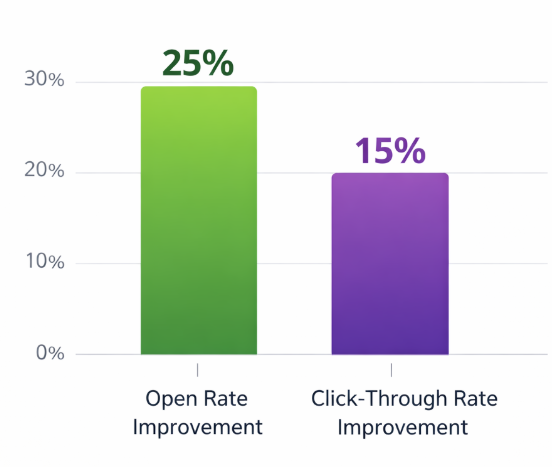 Comparison chart illustrating 25% open rate improvement and 15% click-through rate improvement from demographic segmentation