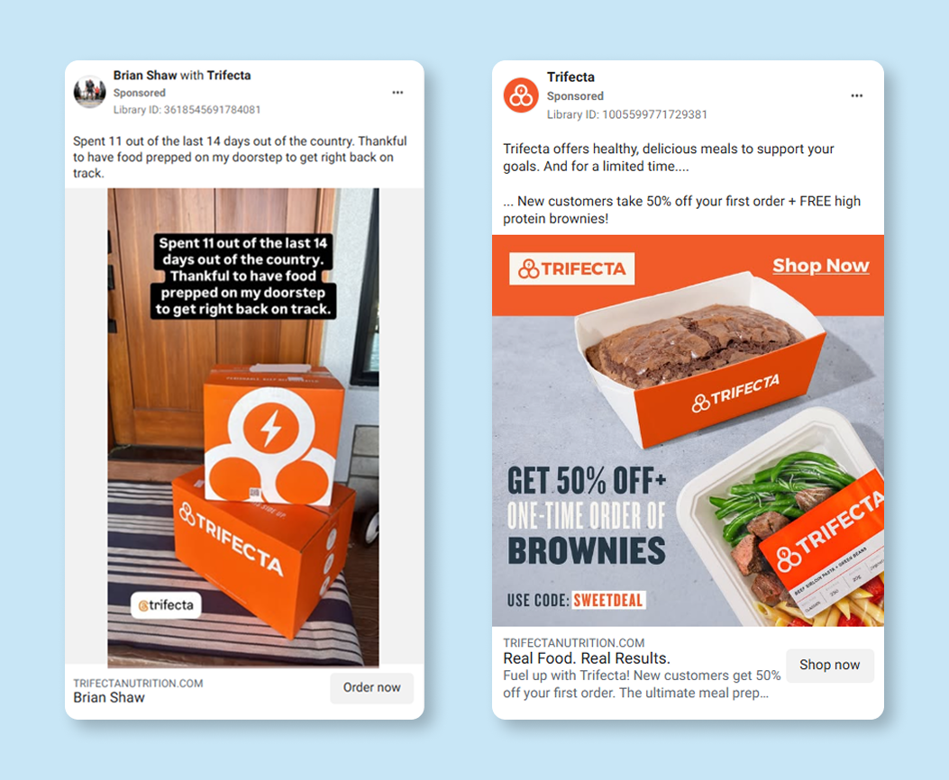 A screenshot of Trifecta's Facebook ads