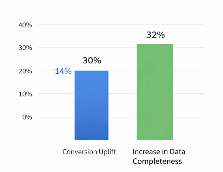 Bar chart showing progressive profiling increases conversion rates by up to 30% and makes lead profiles 32% more comprehensive