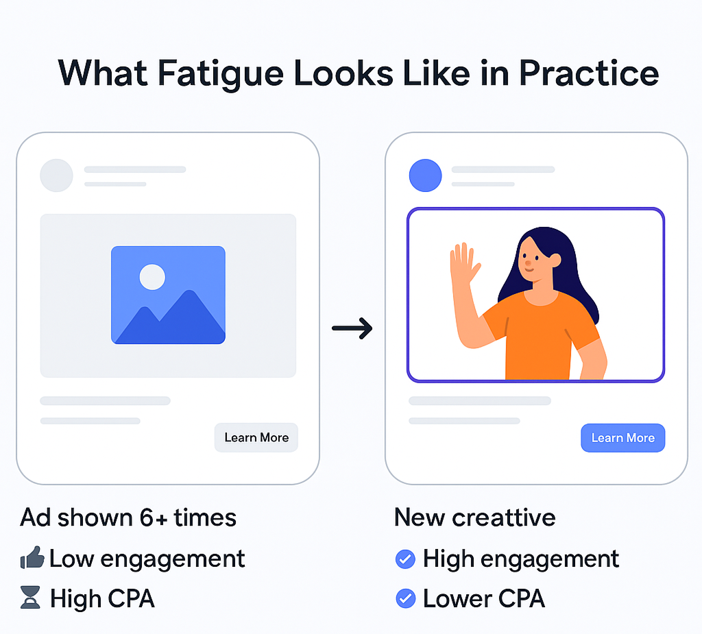 Comparison of repeated ad creative versus refreshed creative performance
