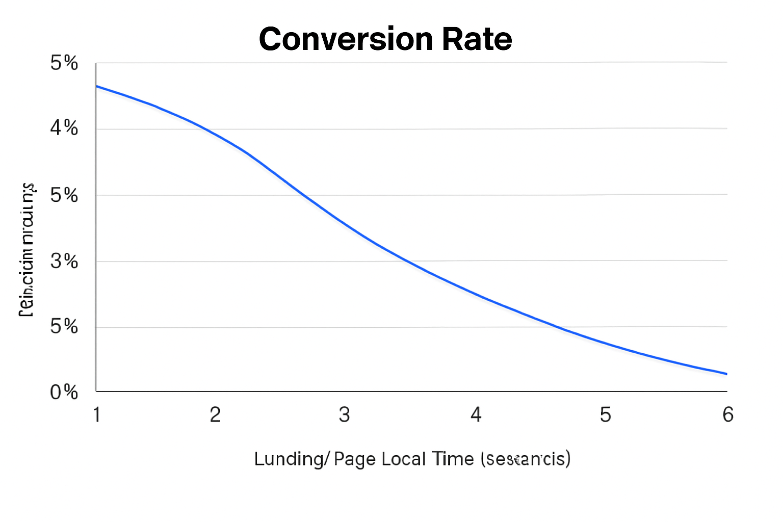 Line graph showing conversion rate decline as landing page load time increases