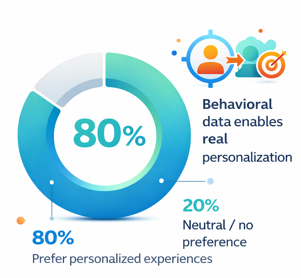 Donut chart showing 80% of consumers prefer personalized experiences, emphasizing the importance of behavioral segmentation