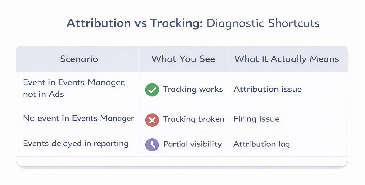 Attribution vs tracking diagnostic table