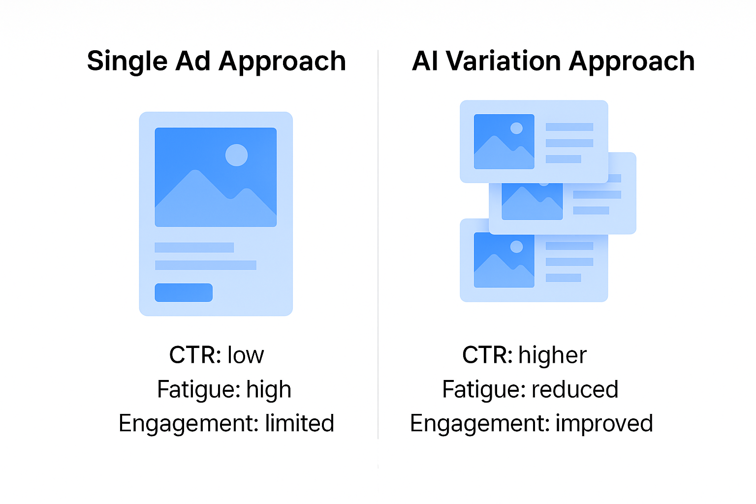 Infographic comparing ad variation performance strategies