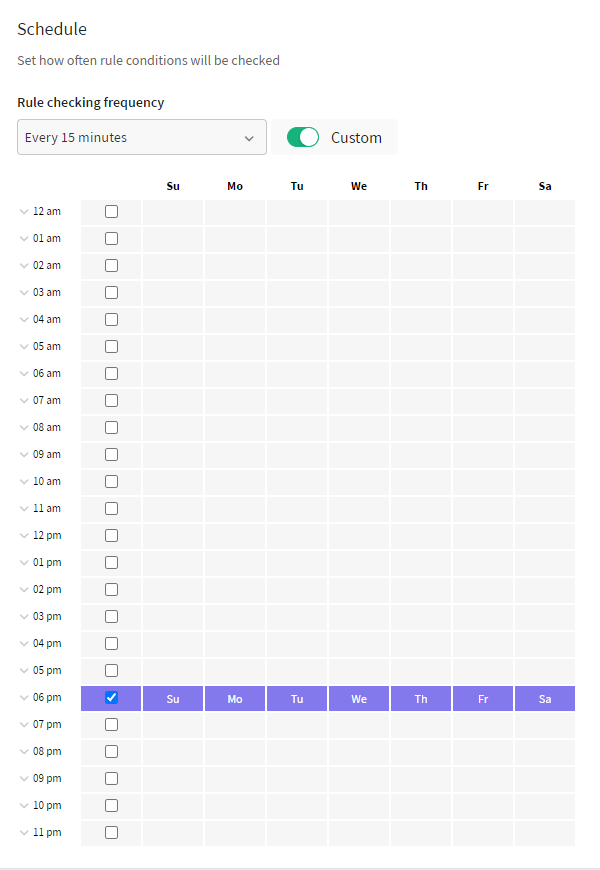 setting up a custom schedule for an automated rule